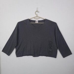 Planet Sweater Womens One Size Gray Pima Cotton Cutout Hem Pullover Knit Top